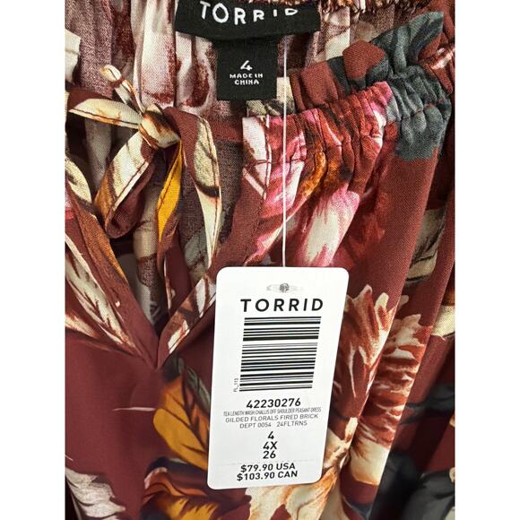 Torrid Women's Plus Size Tea Length Off Shoulder Peasant Dress Floral 4 4X New - Picture 5 of 6